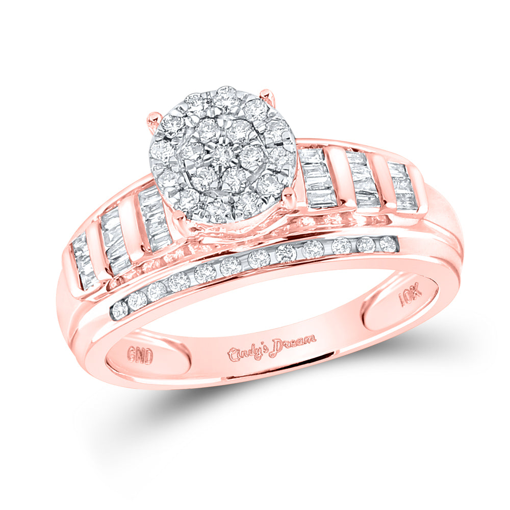 10K Rose Gold Round Diamond Cluster Bridal Wedding Engagement Ring 1/2 Cttw, Womens Size: 5-10
