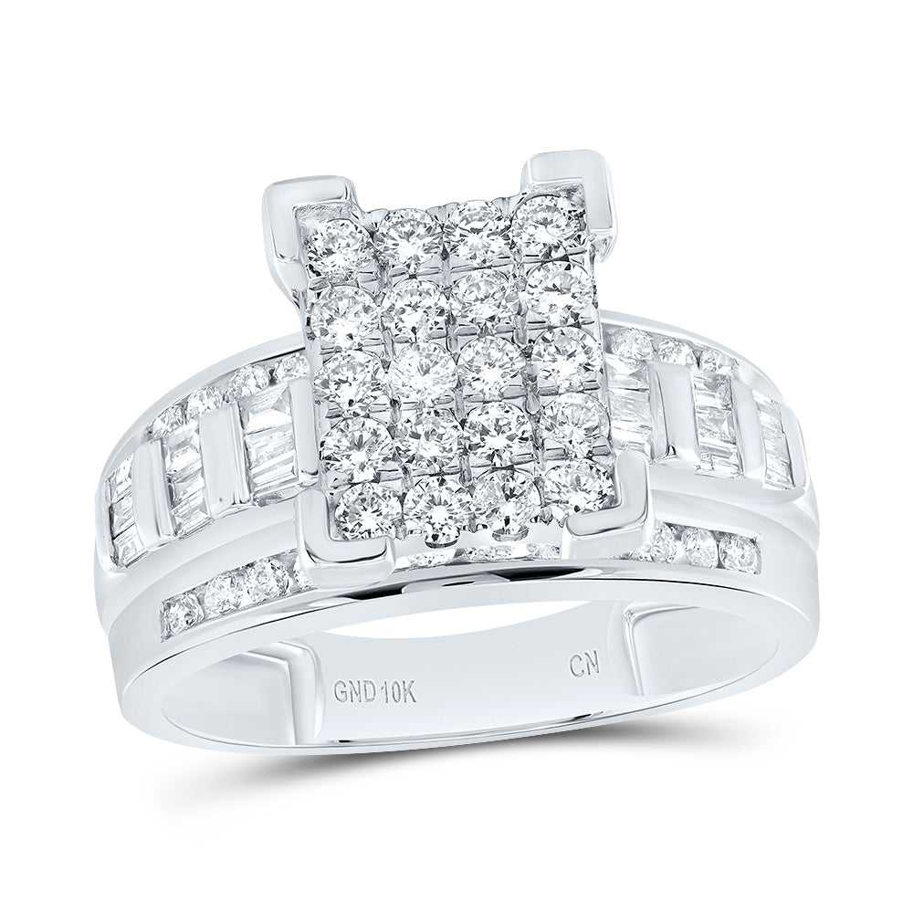 10K White Gold Round Diamond Cinderella Cluster Bridal Wedding Engagement Ring 1 Cttw, Womens Size: 5-10