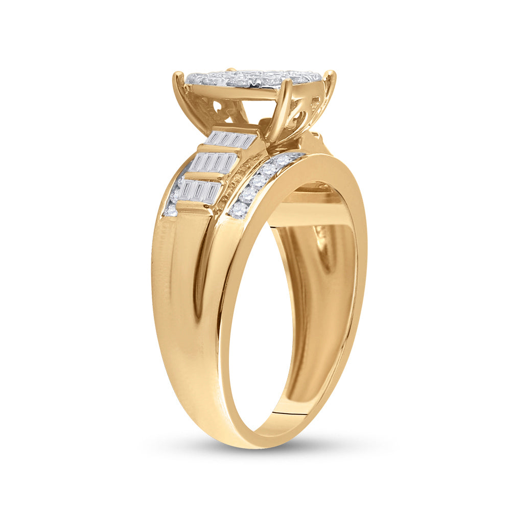 10K Yellow Gold Round Dia. Cluster Wedding Engagement Ring 1 ct, Womens Size: 5-10