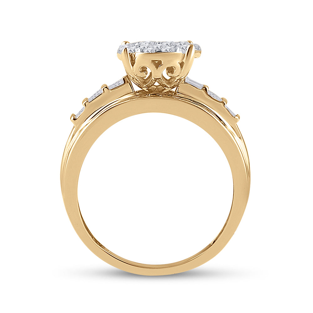10K Yellow Gold Round Dia. Cluster Wedding Engagement Ring 1 ct, Womens Size: 5-10