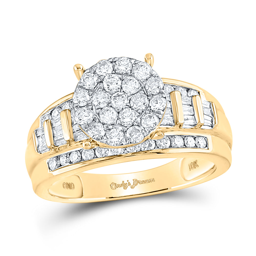 10K Yellow Gold Round Dia. Cluster Wedding Engagement Ring 1 ct, Womens Size: 5-10