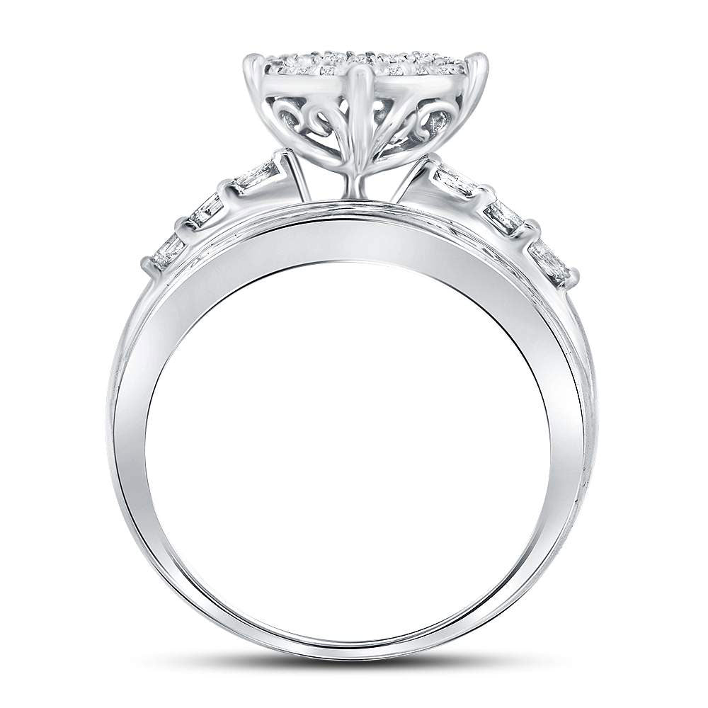 10K White Gold Round Diamond Heart Bridal Wedding Engagement Ring 1ctw, Womens Size: 5-10