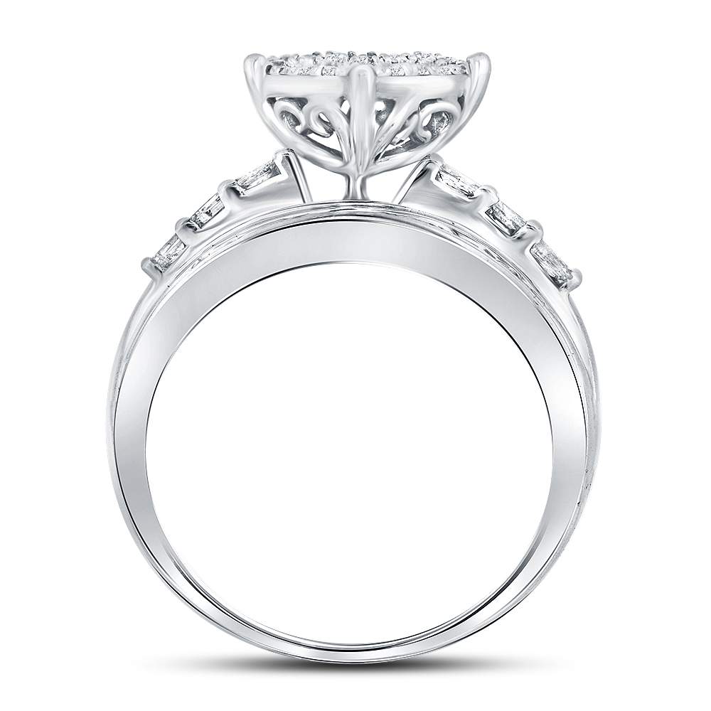 10K White Gold Round Diamond Heart Bridal Wedding Engagement Ring 1ctw, Womens Size: 5-10