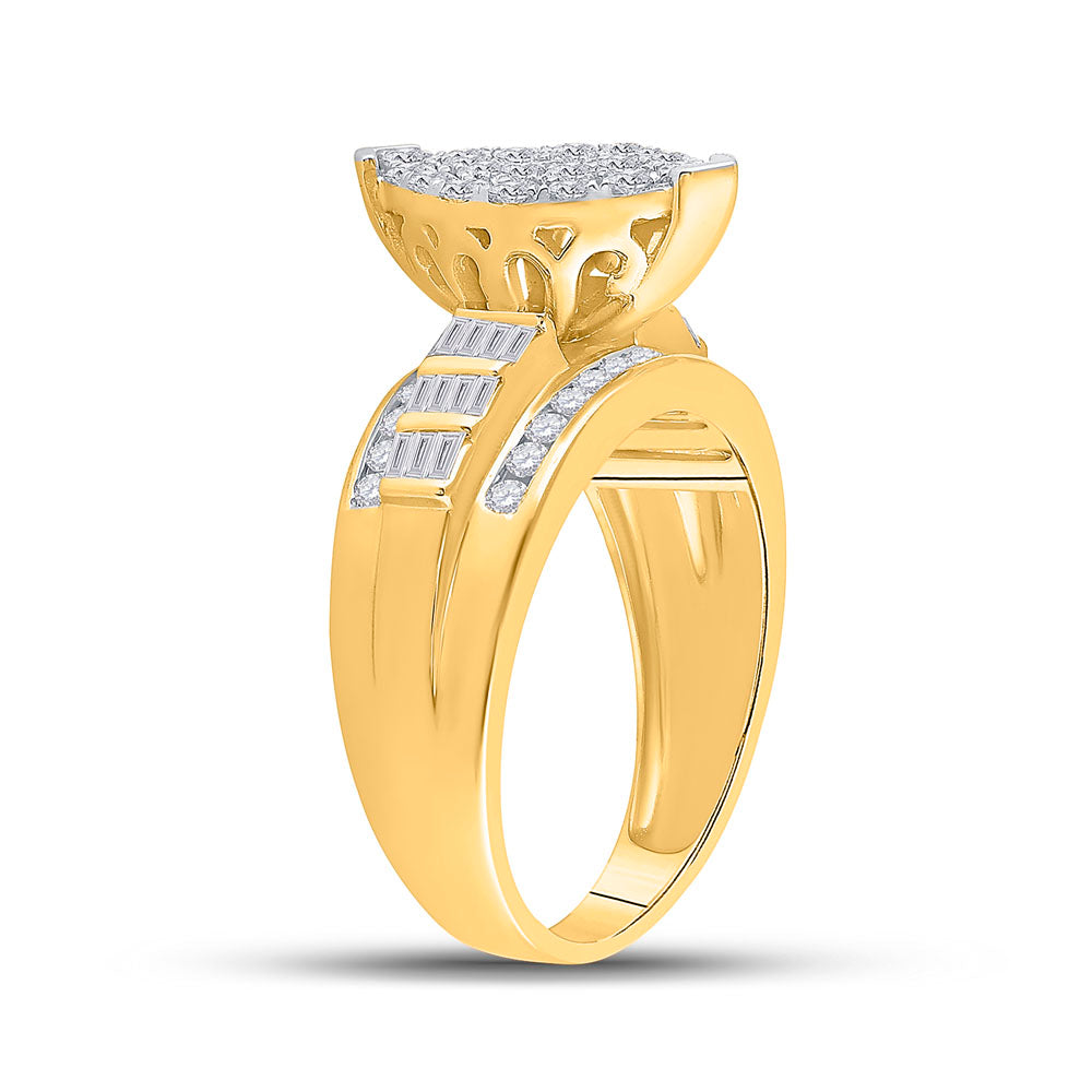 10K Yellow Gold Round Diamond Cluster Bridal Wedding Engagement Ring 1 Cttw, Womens Size: 5-10