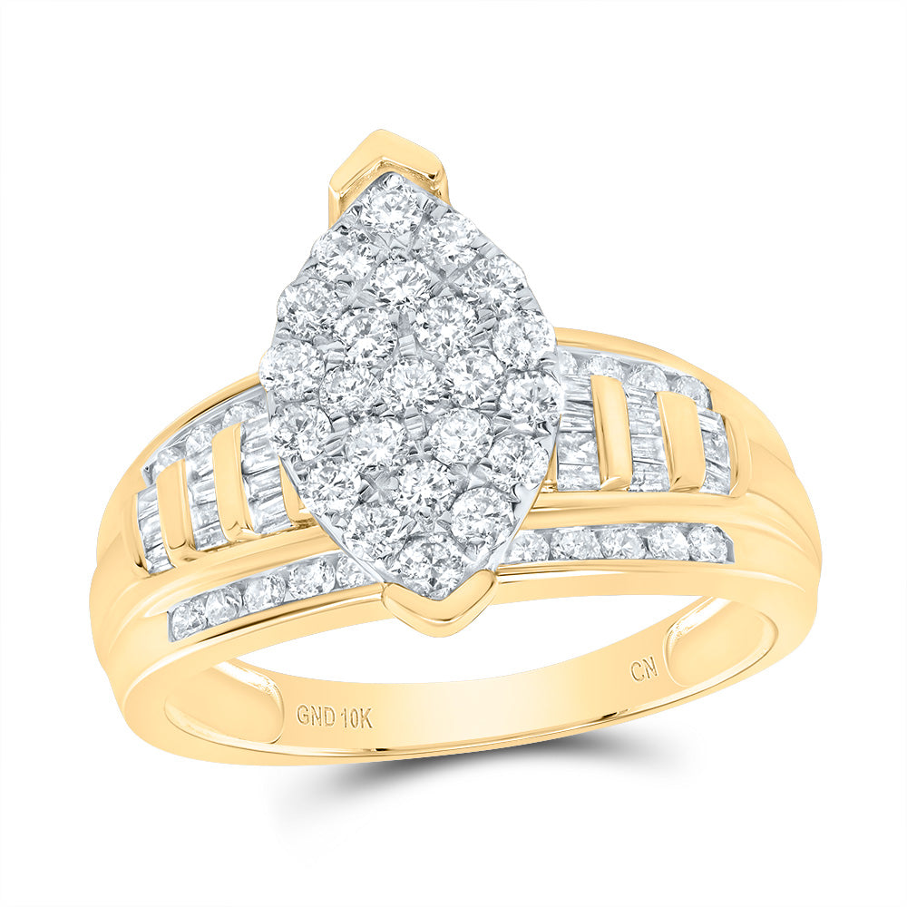 10K Yellow Gold Round Diamond Cluster Bridal Wedding Engagement Ring 1 Cttw, Womens Size: 5-10