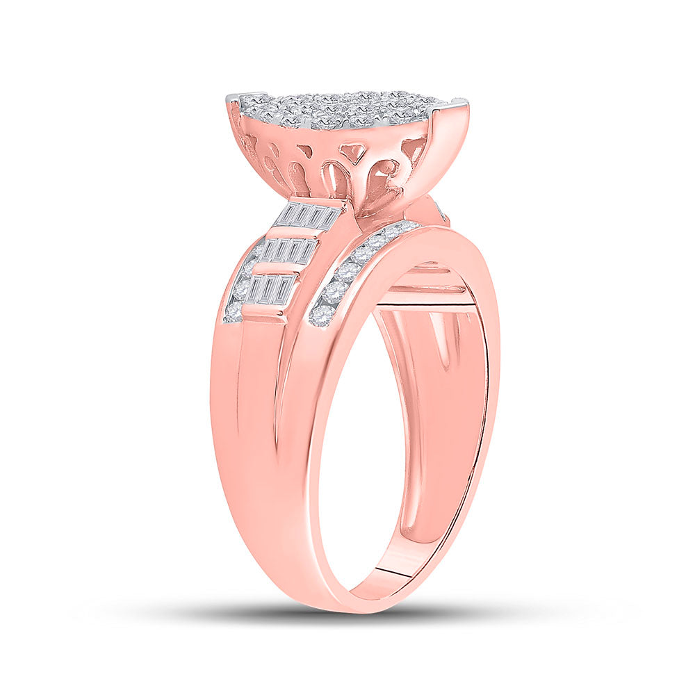 10K Rose Gold Round Diamond Cluster Bridal Wedding Engagement Ring 1ctw, Womens Size: 5-10