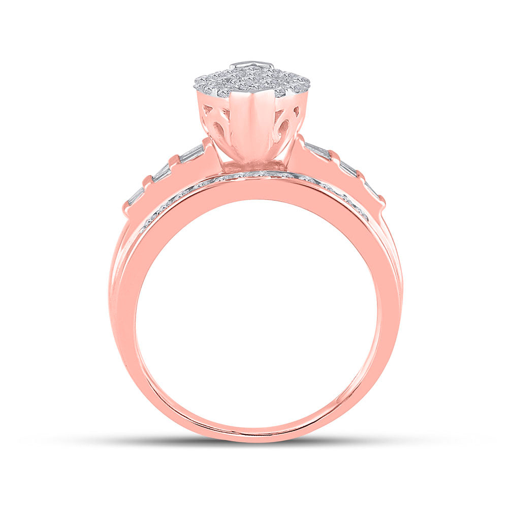 10K Rose Gold Round Diamond Cluster Bridal Wedding Engagement Ring 1ctw, Womens Size: 5-10