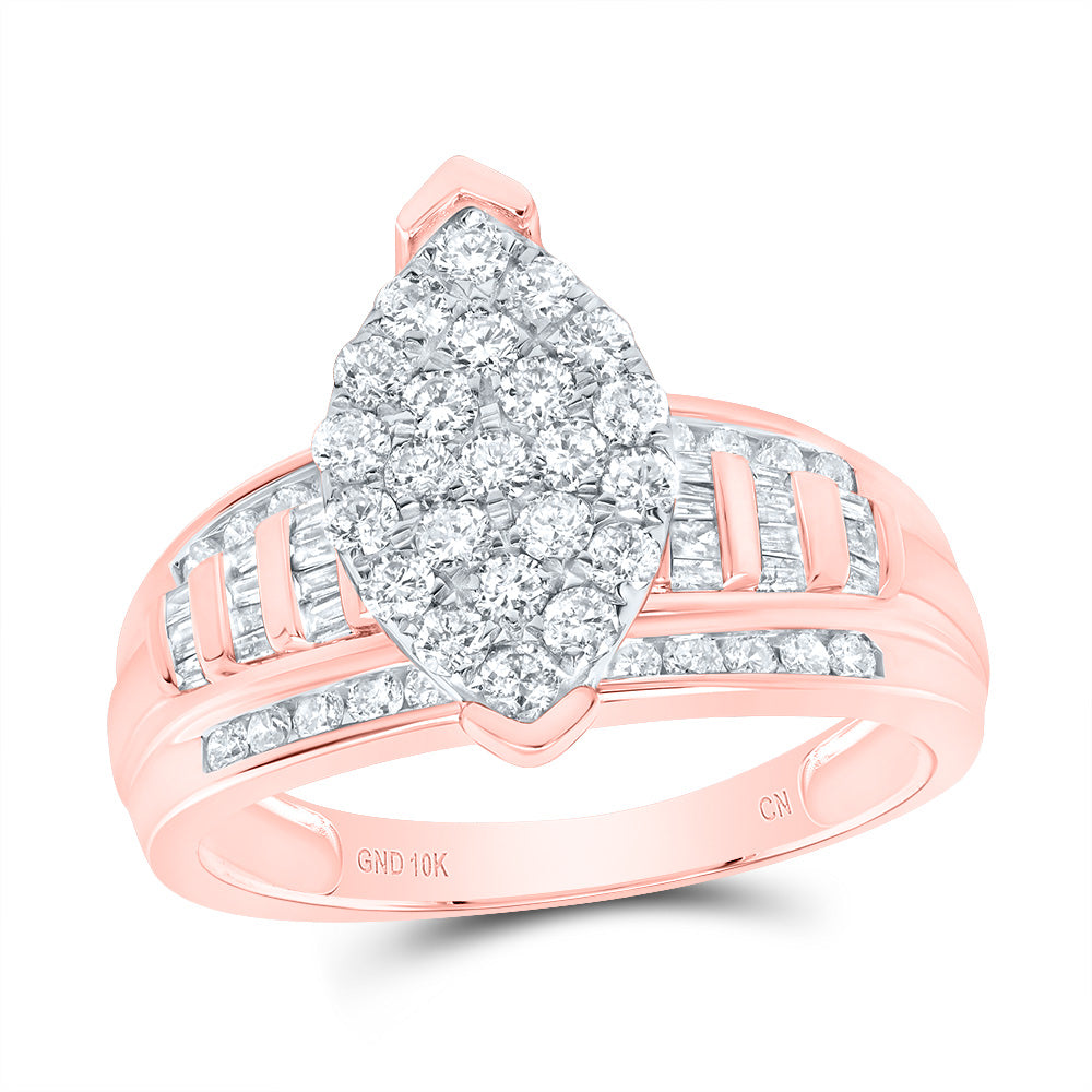 10K Rose Gold Round Diamond Cluster Bridal Wedding Engagement Ring 1ctw, Womens Size: 5-10