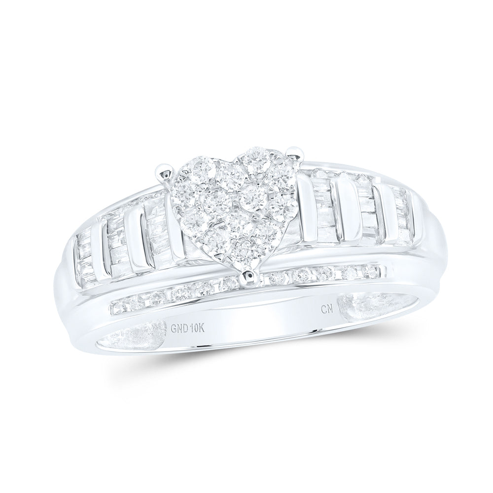 10K White Or Yellow Gold Round Diamond Heart Bridal Wedding Engagement Ring , Womens Size: 5-10