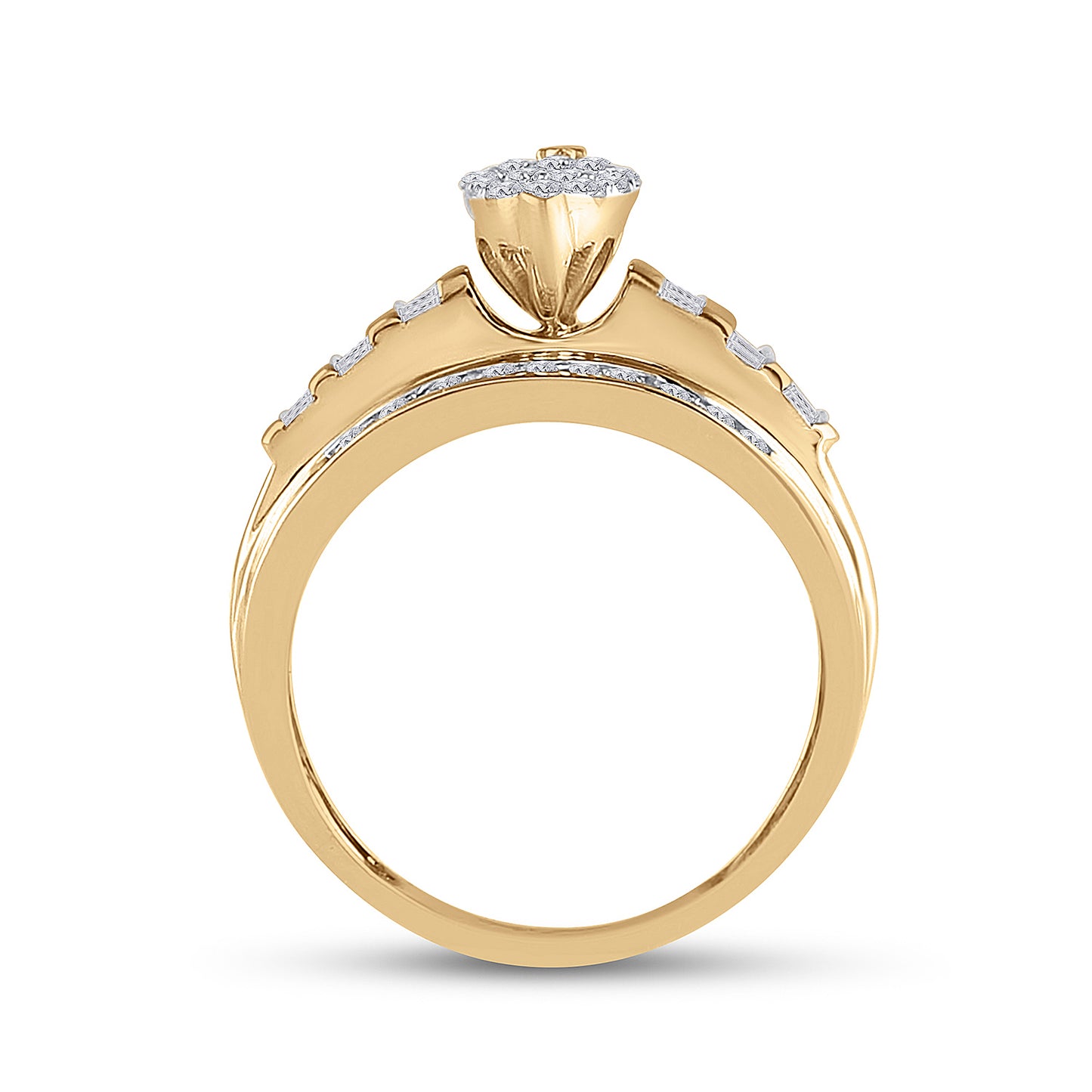 10K Yellow Gold Round Diamond Oval Cluster Bridal Wedding Engagement Ring 1/2 Cttw, Womens Size: 5-10