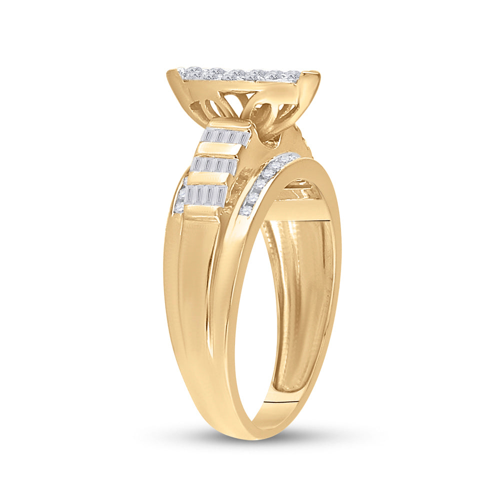 10K Yellow Gold Round Diamond Oval Cluster Bridal Wedding Engagement Ring 1/2 Cttw, Womens Size: 5-10