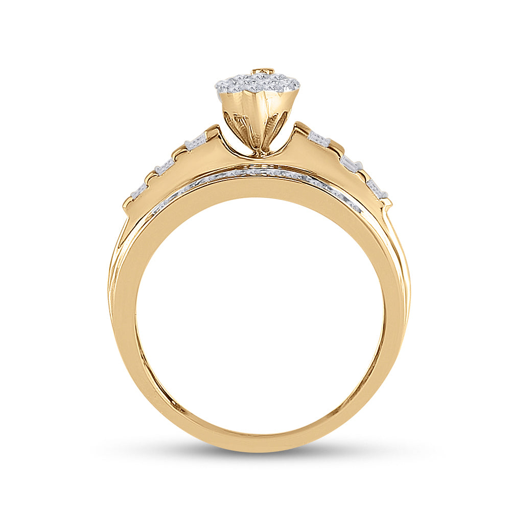 10K Yellow Gold Round Diamond Oval Cluster Bridal Wedding Engagement Ring 1/2 Cttw, Womens Size: 5-10