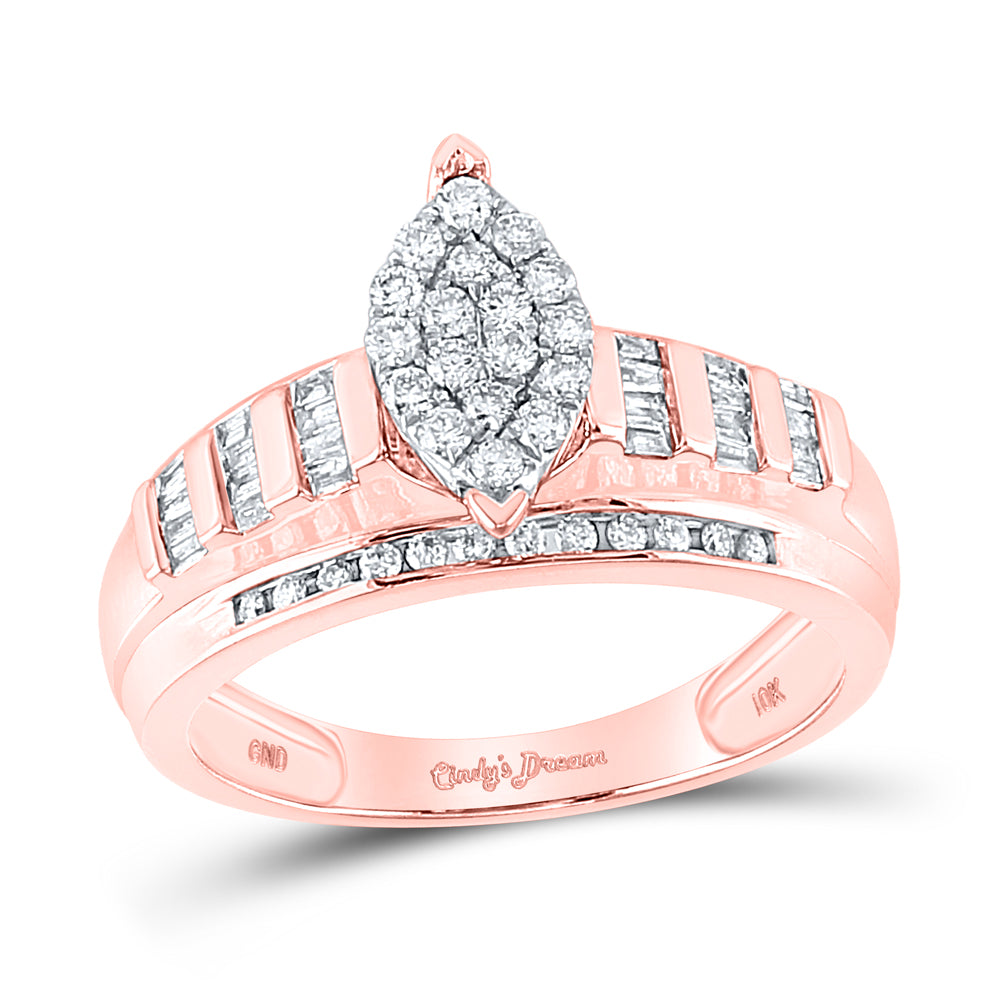10K Rose Gold Round Dia. Cluster Wedding Engagement Ring 1/2ctw, Women's Size: 5-10