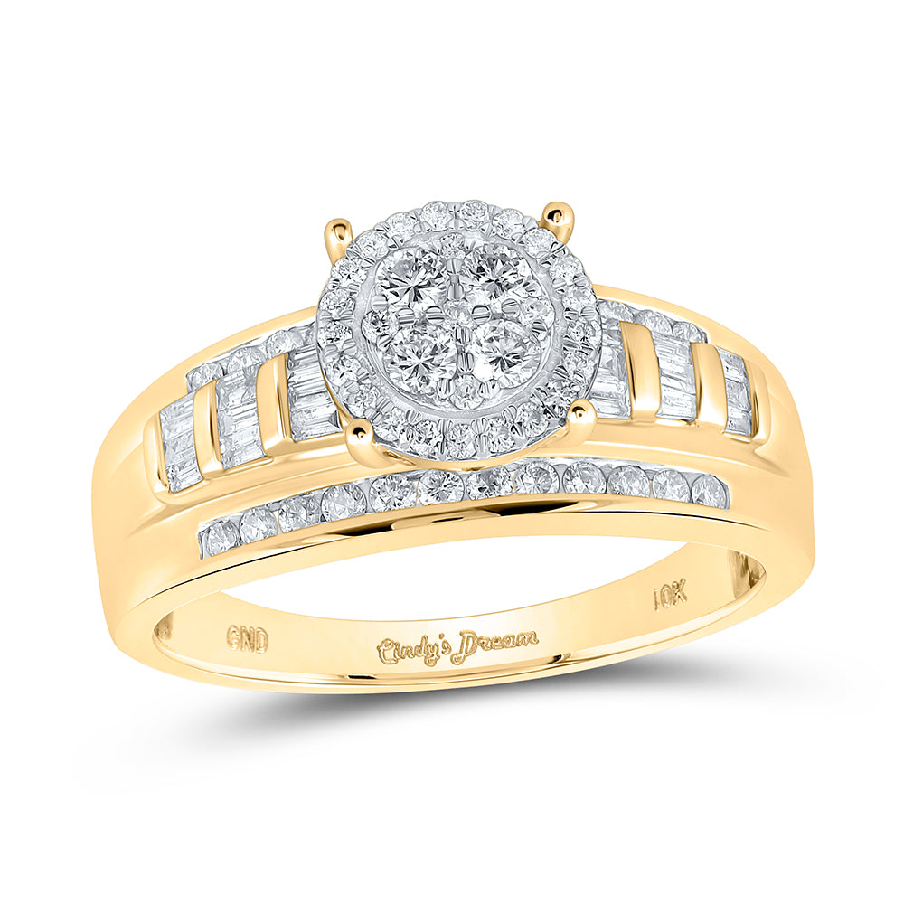 10K Yellow Gold Round Dia. Cluster Wedding Engagement Ring 0.5 ct, Women's Sz: 5-10