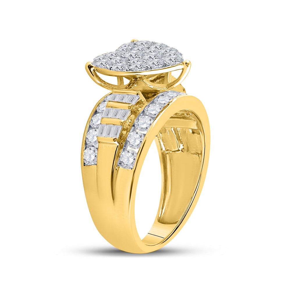 10K Yellow Gold Round Diamond Heart Bridal Wedding Engagement Ring 2 Cttw, Womens Size: 5-10
