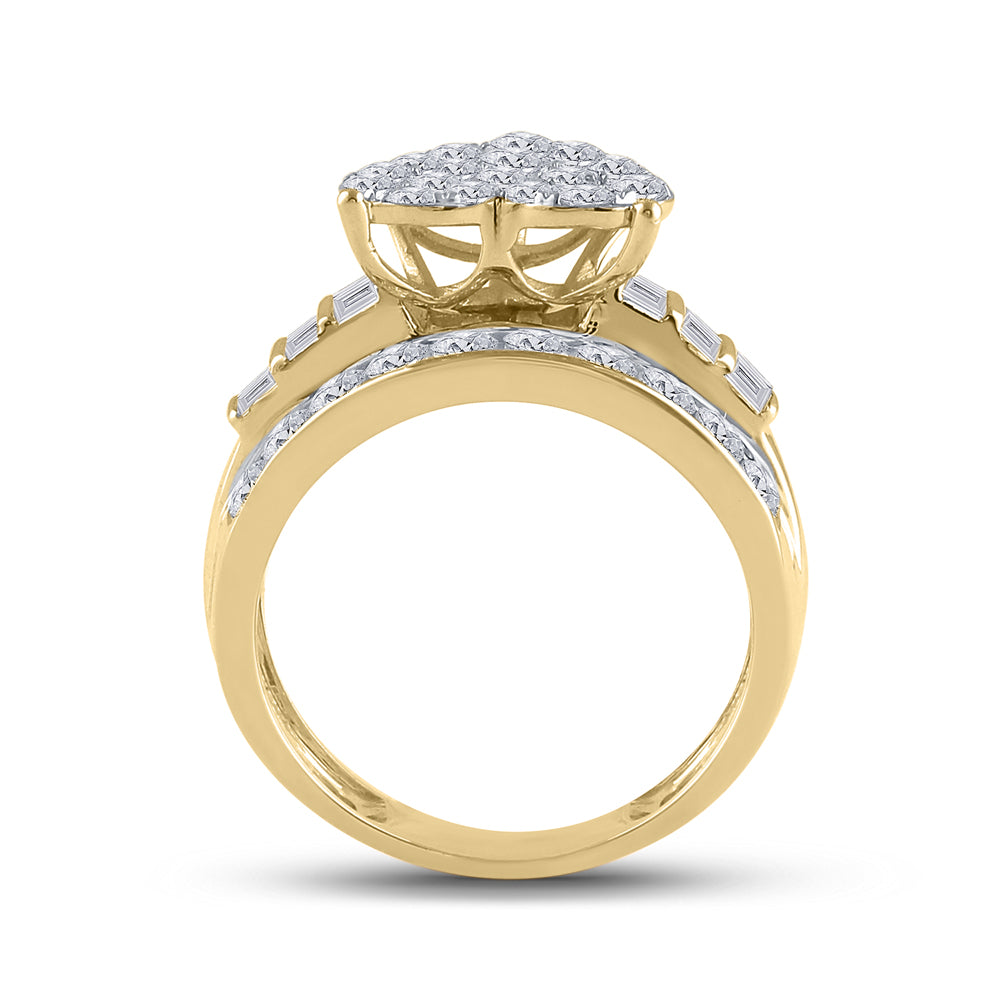 10K Yellow Gold Round Diamond Heart Bridal Wedding Engagement Ring 2 Cttw, Womens Size: 5-10