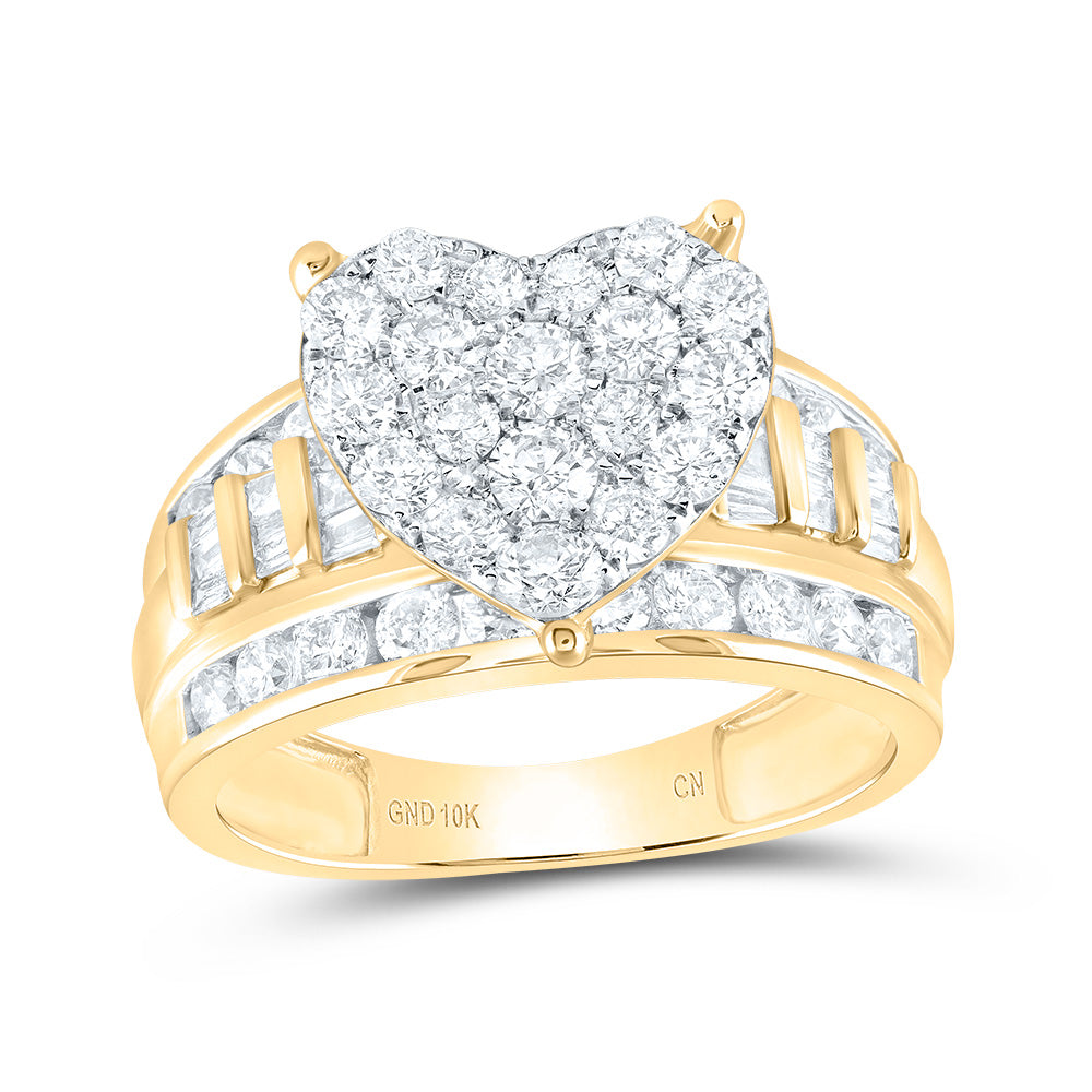 10K Yellow Gold Round Diamond Heart Bridal Wedding Engagement Ring 2 Cttw, Womens Size: 5-10