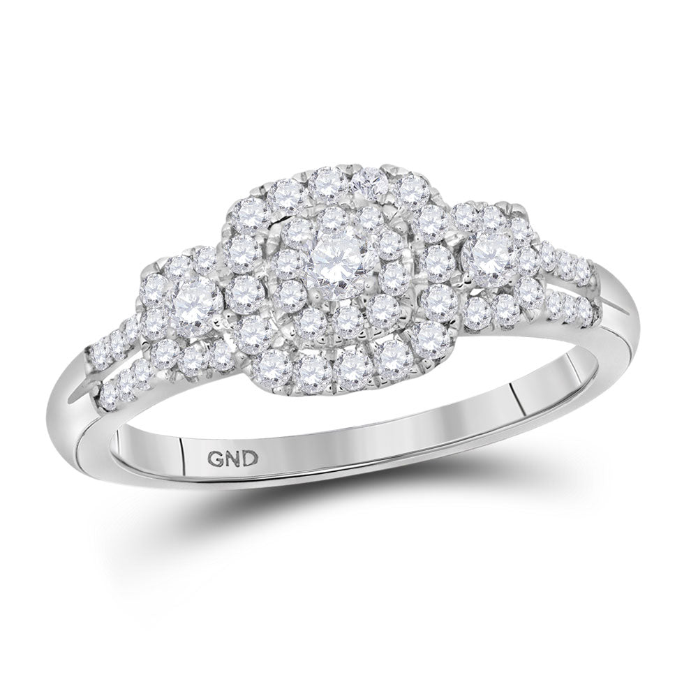 10K White Gold Round Diamond Cluster Bridal Wedding Engagement Ring 1/2ctw, Womens Size: 5-10