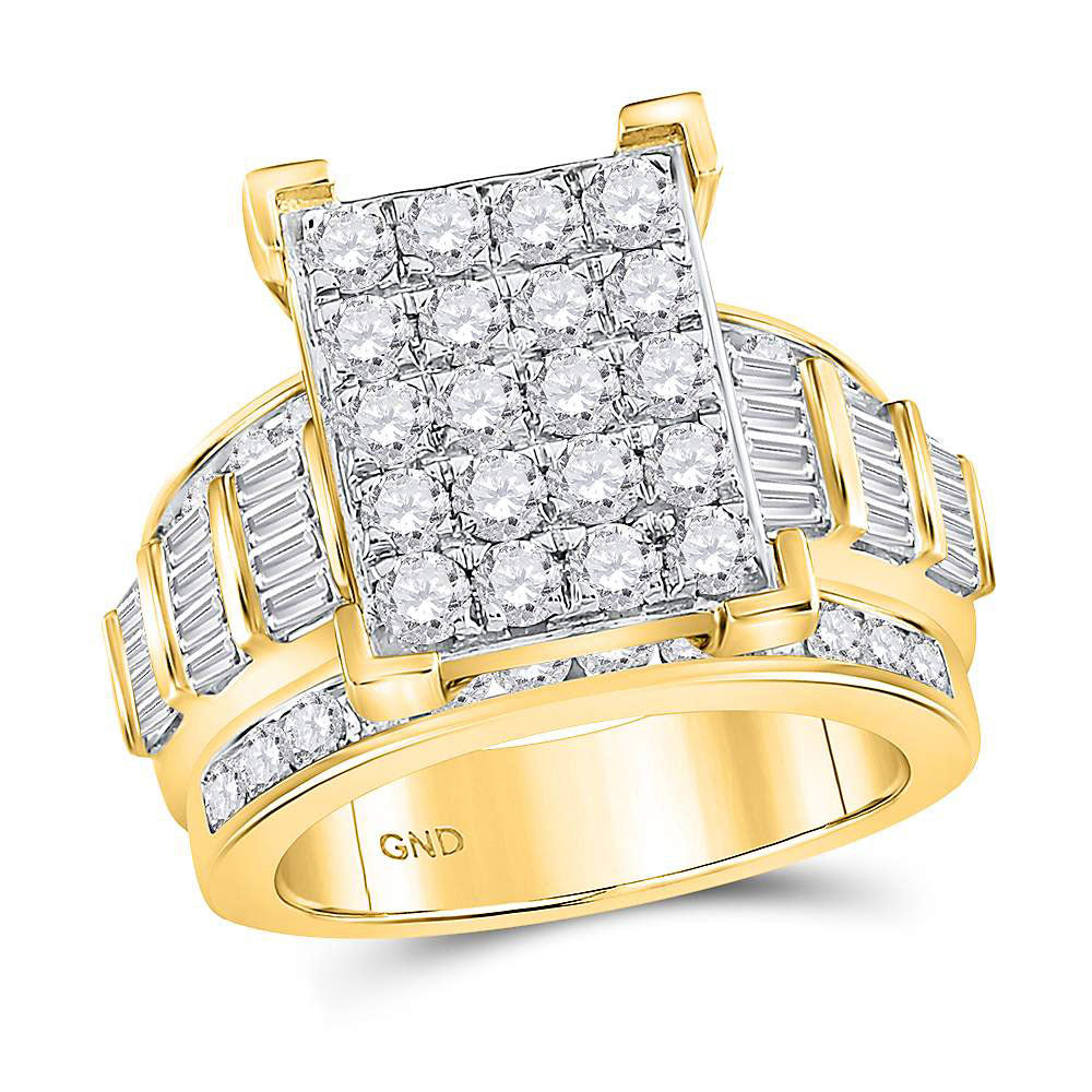 10K Yellow Gold Round Diamond Cluster Bridal Wedding Engagement Ring 3 Cttw, Womens Size: 5-10