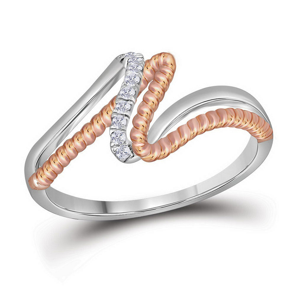 10K Two-tone Gold Womens Round Diamond Rope Band Ring 1/12 Cttw, Womens Size: 5-10