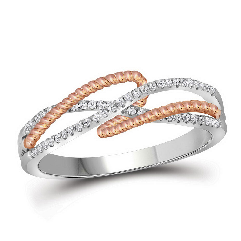10K White Gold Womens Round Diamond Rope Fashion Band Ring 1/6 Cttw, Womens Size: 5-10