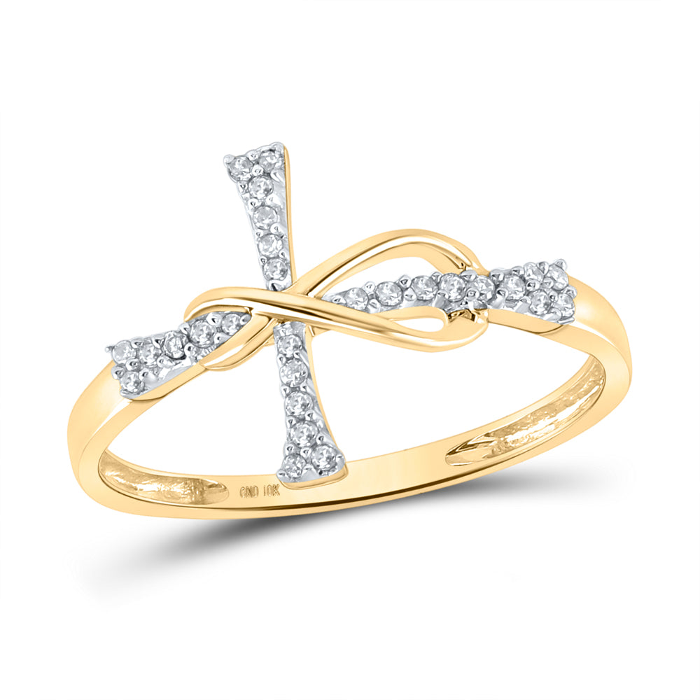 10K Yellow Gold Womens Round Diamond Cross Infinity Band Ring 1/10 Cttw, Womens Size: 5-10