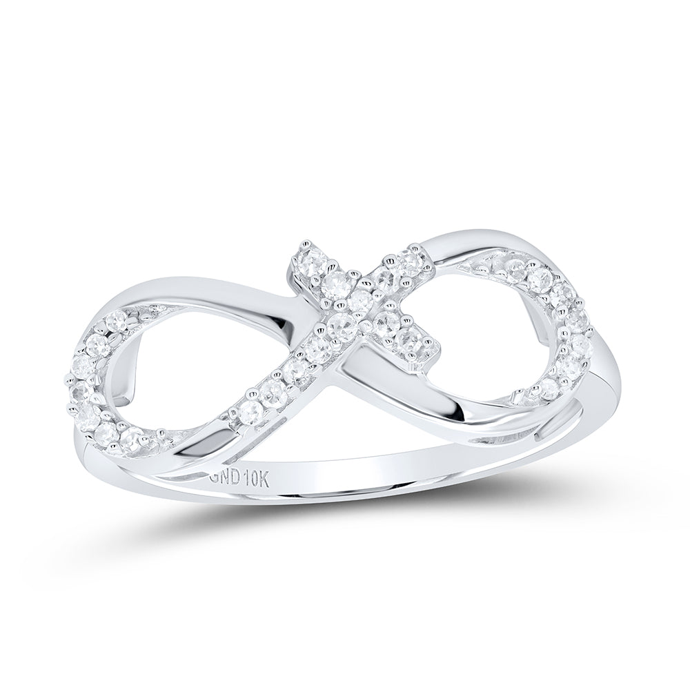 10K White Gold Womens Round Diamond Cross Infinity Ring 1/10 Cttw, Womens Size: 5-10
