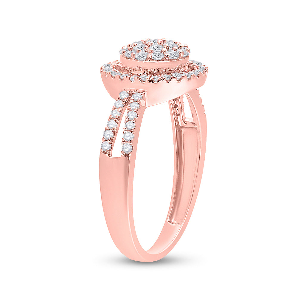 10K Rose Gold Womens Round Diamond Circle Cluster Ring 1/2 Cttw, Womens Size: 5-10