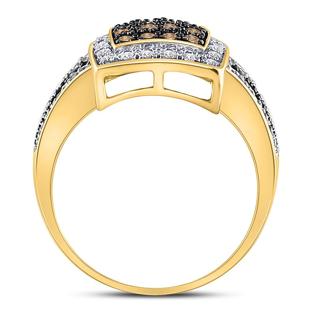 10K Yellow Gold Womens Round Brown Diamond Square Cluster Ring 1/2 Cttw, Womens Size: 5-10
