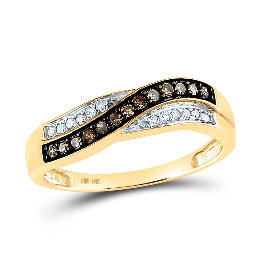 10K Yellow Gold Womens Round Brown Diamond Band Ring 1/4 Cttw, Womens Size: 5-10