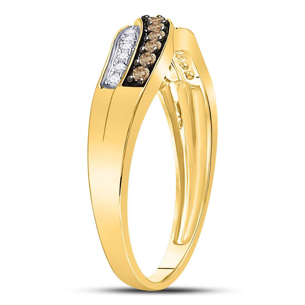10K Yellow Gold Womens Round Brown Diamond Band Ring 1/4 Cttw, Womens Size: 5-10