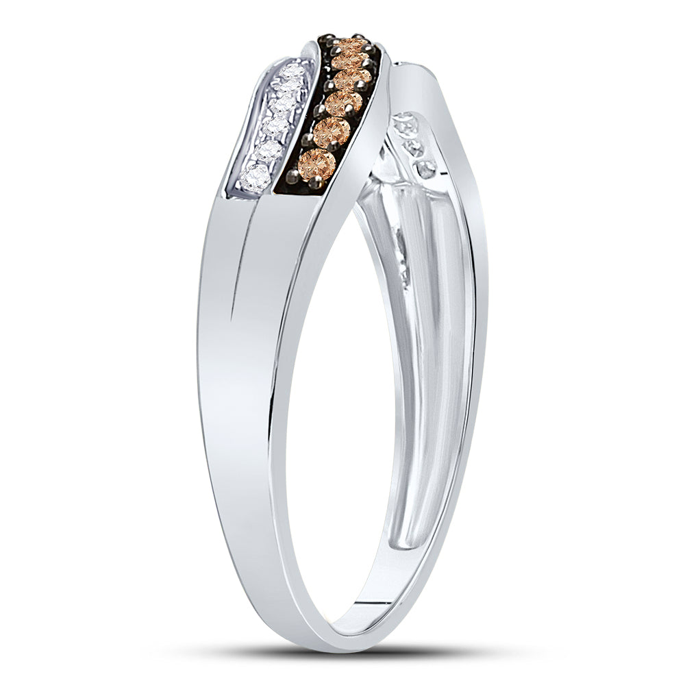 10K White Gold Womens Round Brown Diamond Band Ring 1/4 Cttw, Womens Size: 5-10