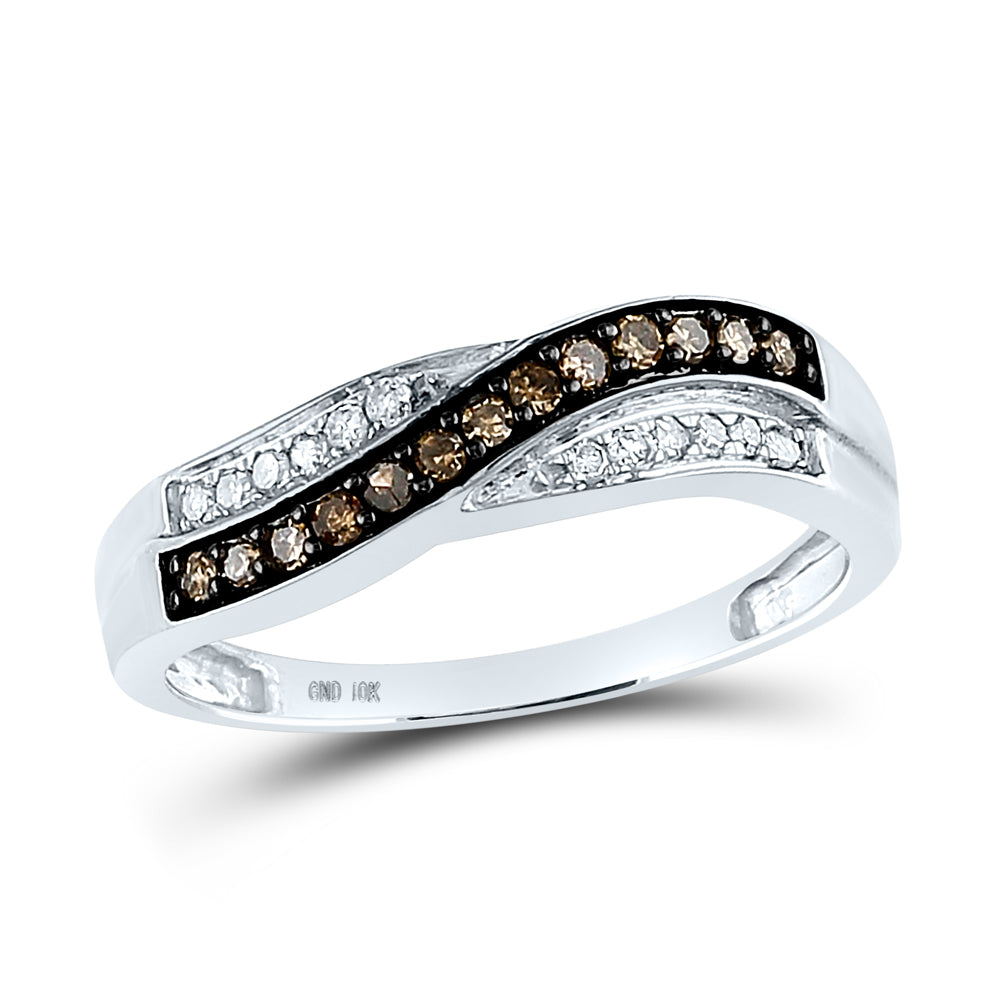 10K White Gold Womens Round Brown Diamond Band Ring 1/4 Cttw, Womens Size: 5-10