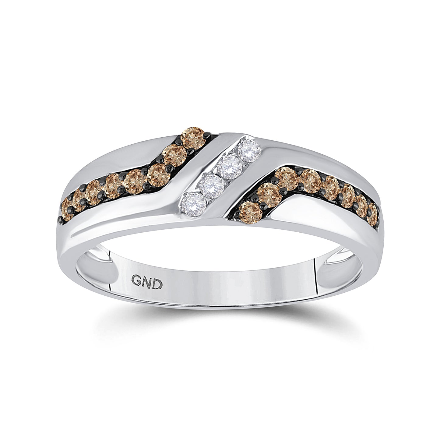 10K White Gold Mens Round Brown Diamond Wedding Band Ring 1/3 Cttw, Mens Size: 7-13