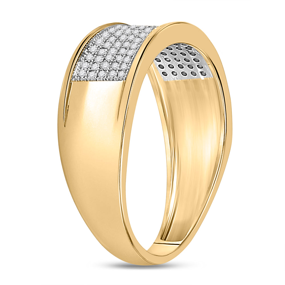 10k Yellow Gold Mens Round Diamond Micropave Wedding Anniversary Band Ring 1/3 Cttw, Mens Size: 7-13