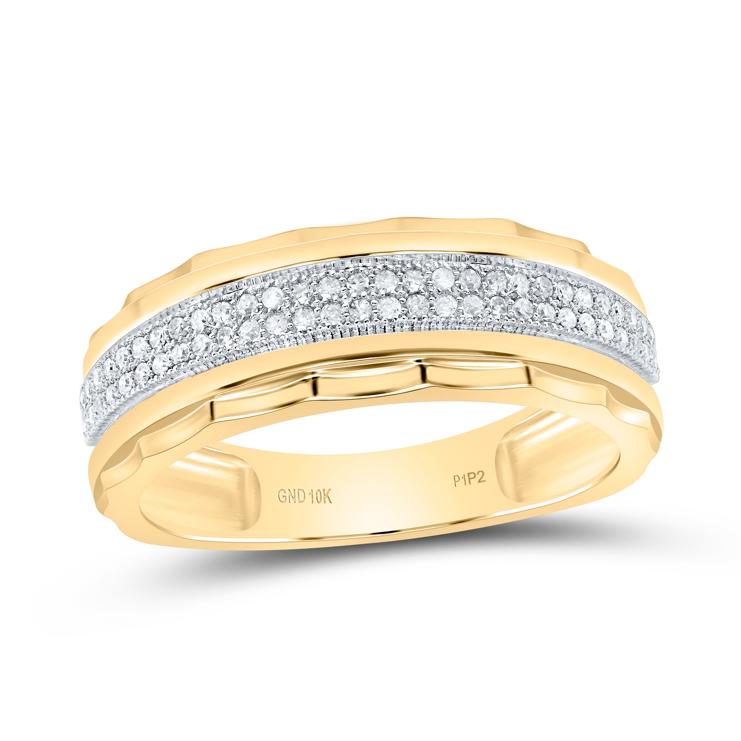 10kt Yellow Gold Mens Round Diamond Band Ring 1/5 Cttw, Men Size: 8-12