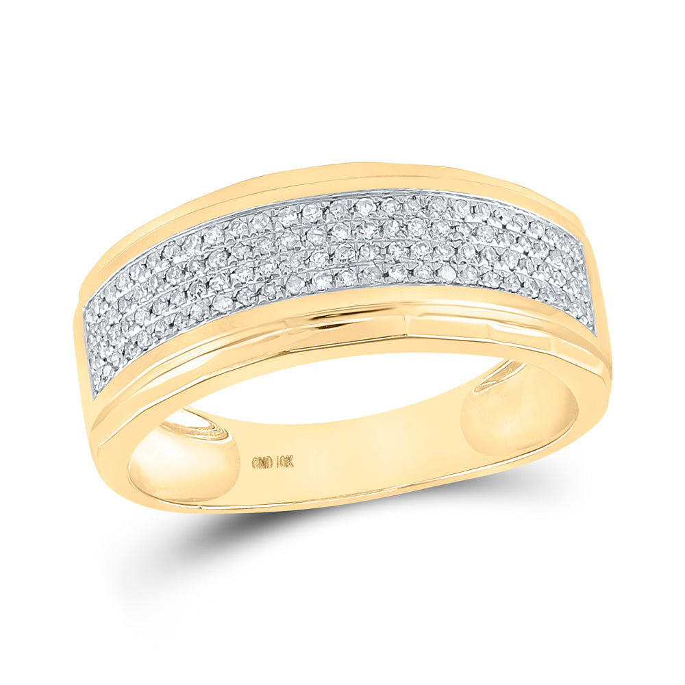 10K Yellow Gold Men's Round Diamond Band Ring 1/3ctw, Men's Size: 7-13
