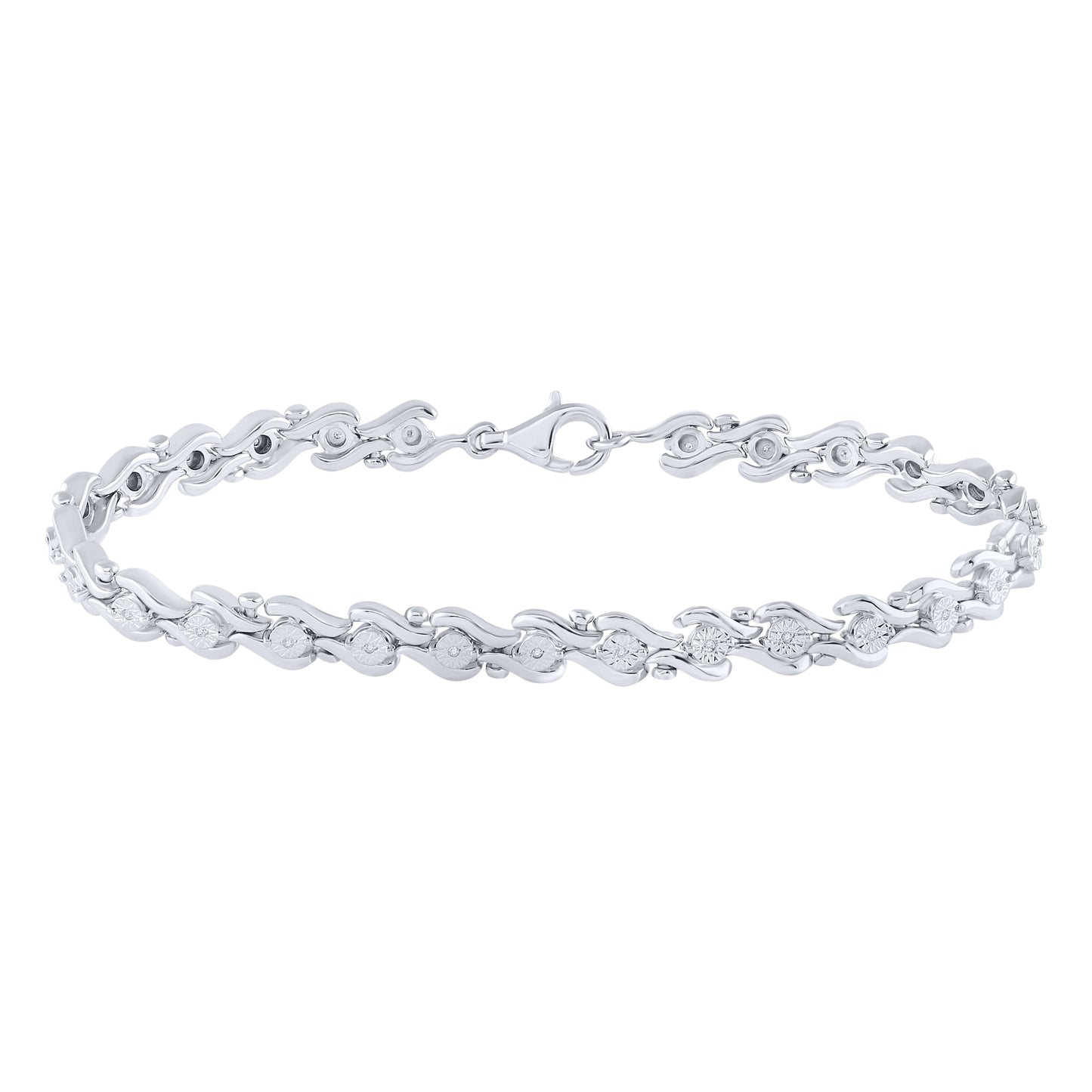 Sterling Silver Womens Round Diamond Fashion Bracelet 1/10ctw