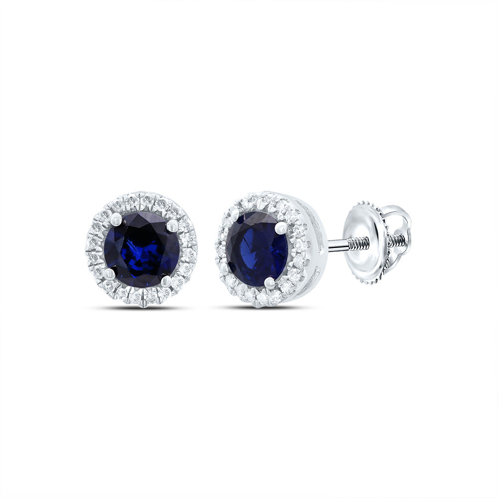 Sterling Silver Womens Round Synthetic Blue Sapphire Stud Earrings 1-1/2ctw, Length: 0.28 Inch Width: 0.28 Inch
