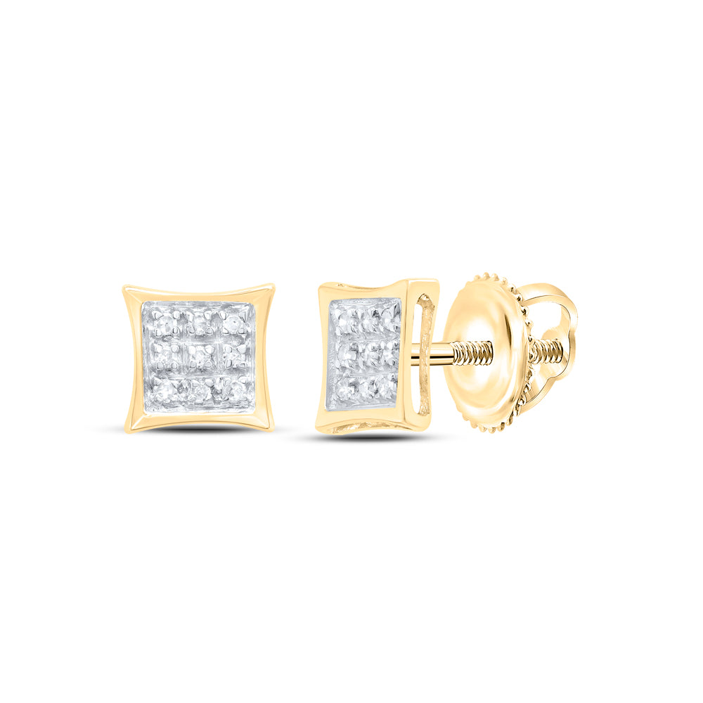 Yellow-tone Sterling Silver Unisex Round Diamond Kite Square Earrings 1/20 Cttw