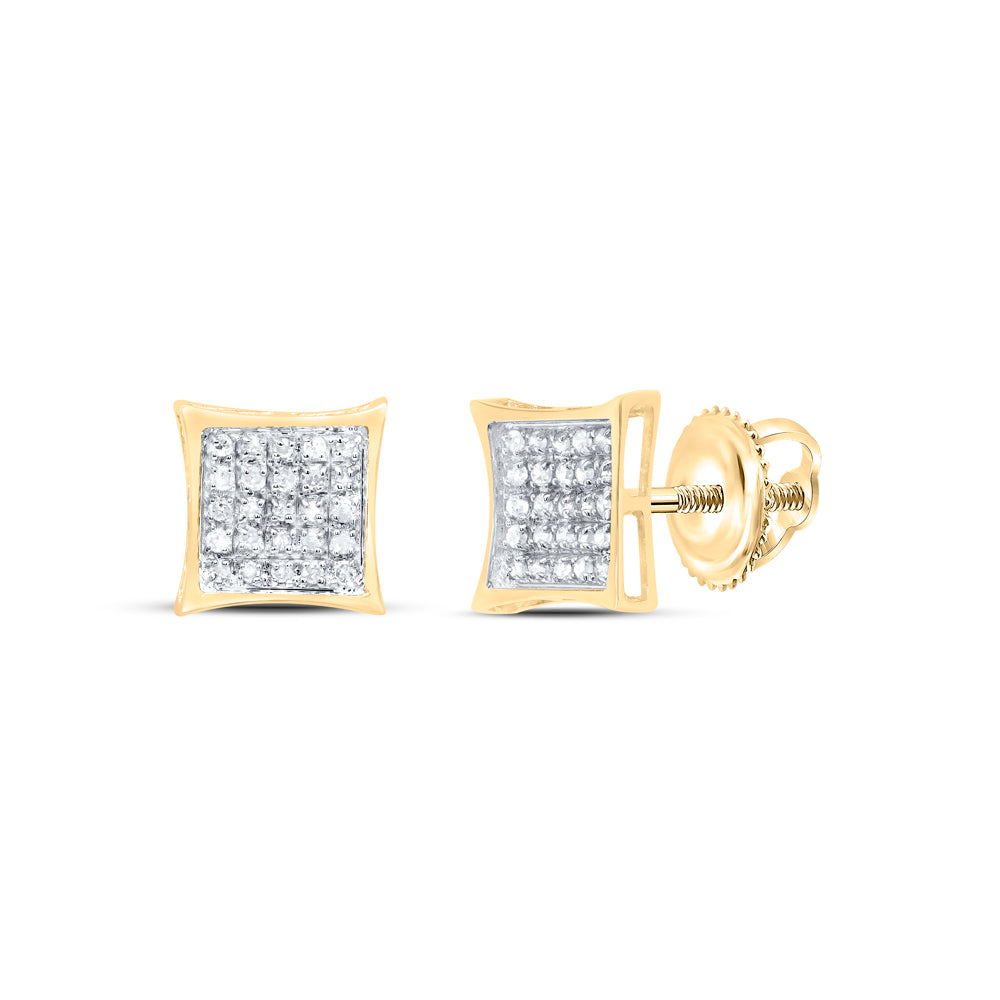 Yellow-tone Sterling Silver Womens Round Diamond Kite Square Earrings 1/6 Cttw, Length: 0.3 In, Width: 0.3 In