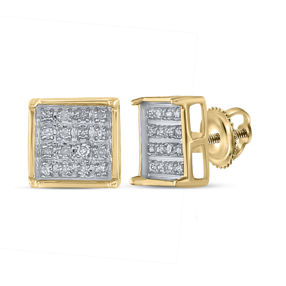 Sterling Silver Or Yellow-tone Sterling Silver Womens Round Diamond Square Cluster Earrings