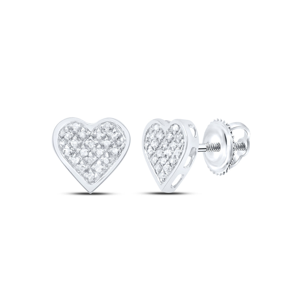 Sterling Silver Womens Round Diamond Heart Earrings 1/10ctw, Length: 0.24 Inch Width: 0.28 Inch