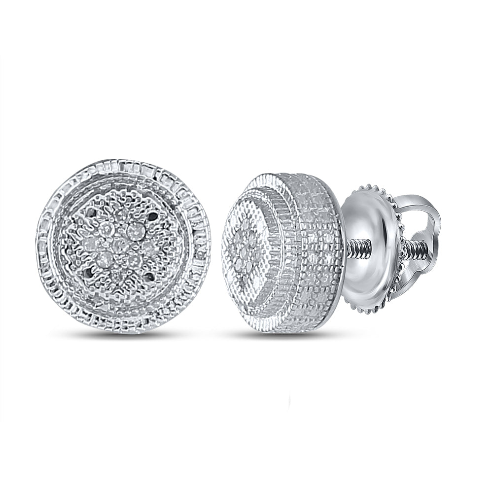 Sterling Silver Round Diamond 3D Circle Disk Earrings 1/20 Cttw