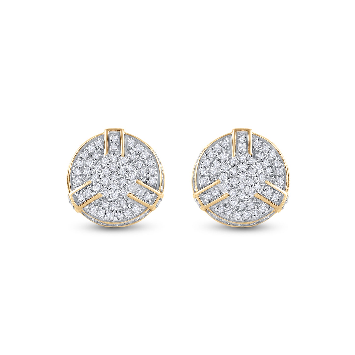 Yellow-tone Sterling Silver Round Diamond 3D Disk Circle Earrings 1/4 Cttw