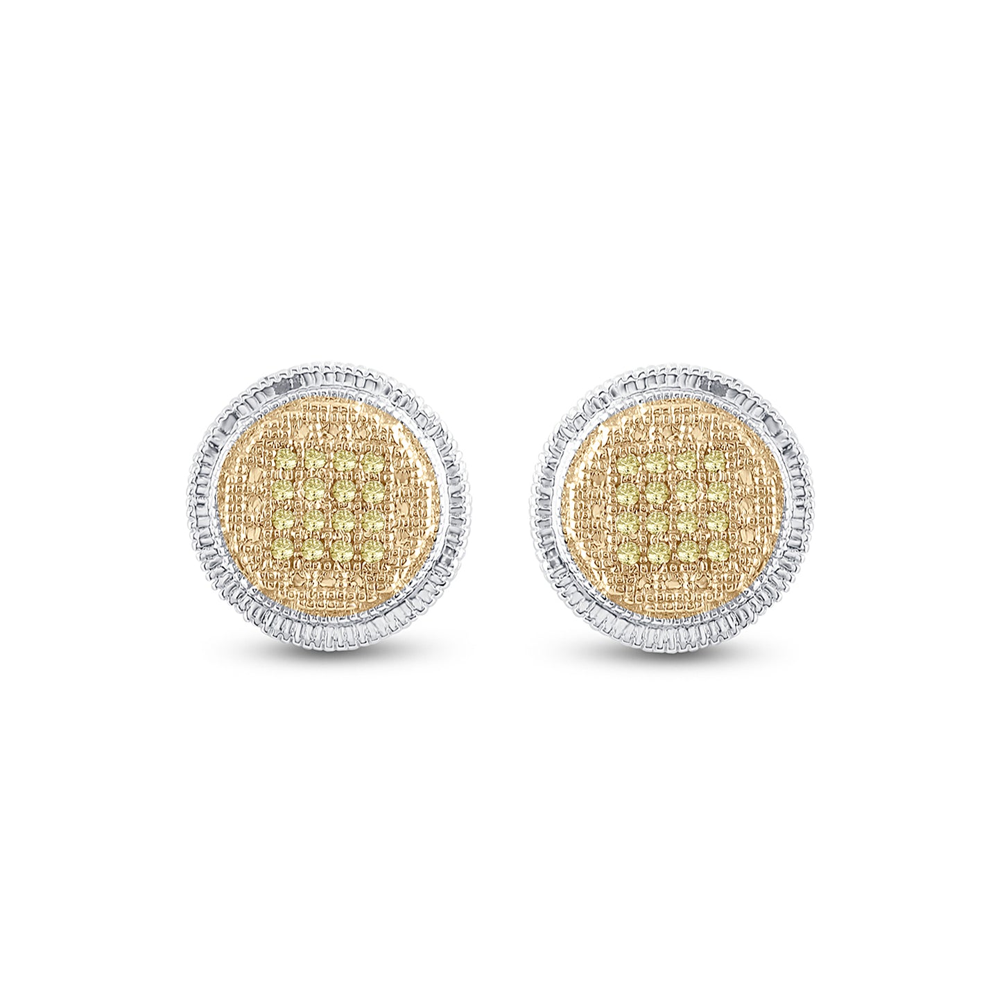 Sterling Silver Round Yellow Color Enhanced Diamond Disk Circle Earrings 1/10ctw