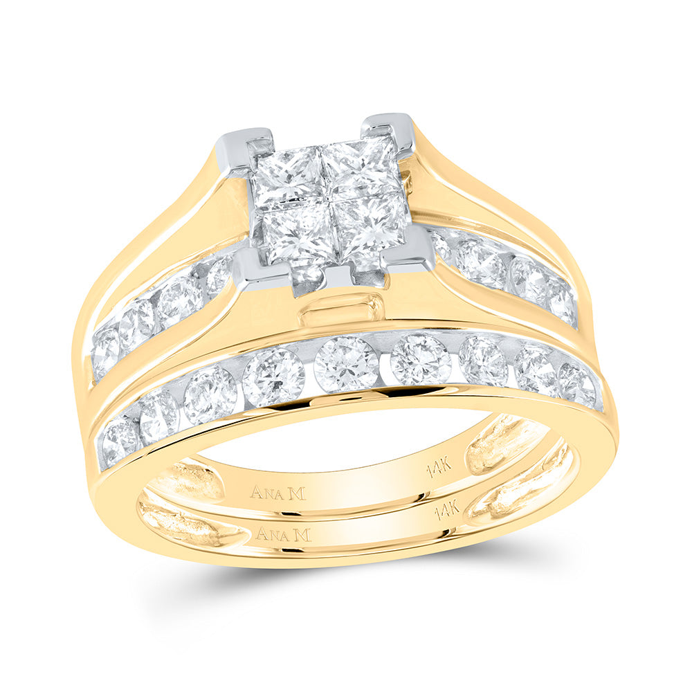 14K Yellow Gold Princess Diamond Bridal Wedding Ring Band Set 1-1/2ctw, Women's Size: 5-10