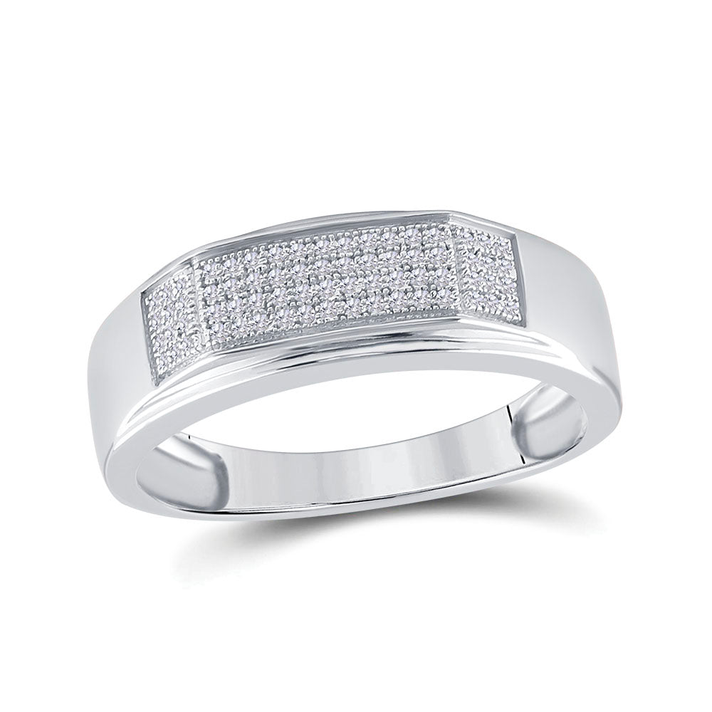 Sterling Silver Mens Round Diamond Wedding Band Ring 1/5 Cttw, Mens Size: 7-13