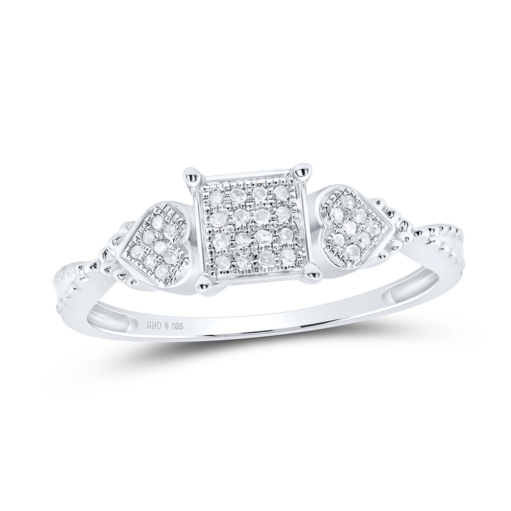 Sterling Silver Womens Round Diamond Heart Square Ring 1/10 Cttw, Womens Size: 5-10