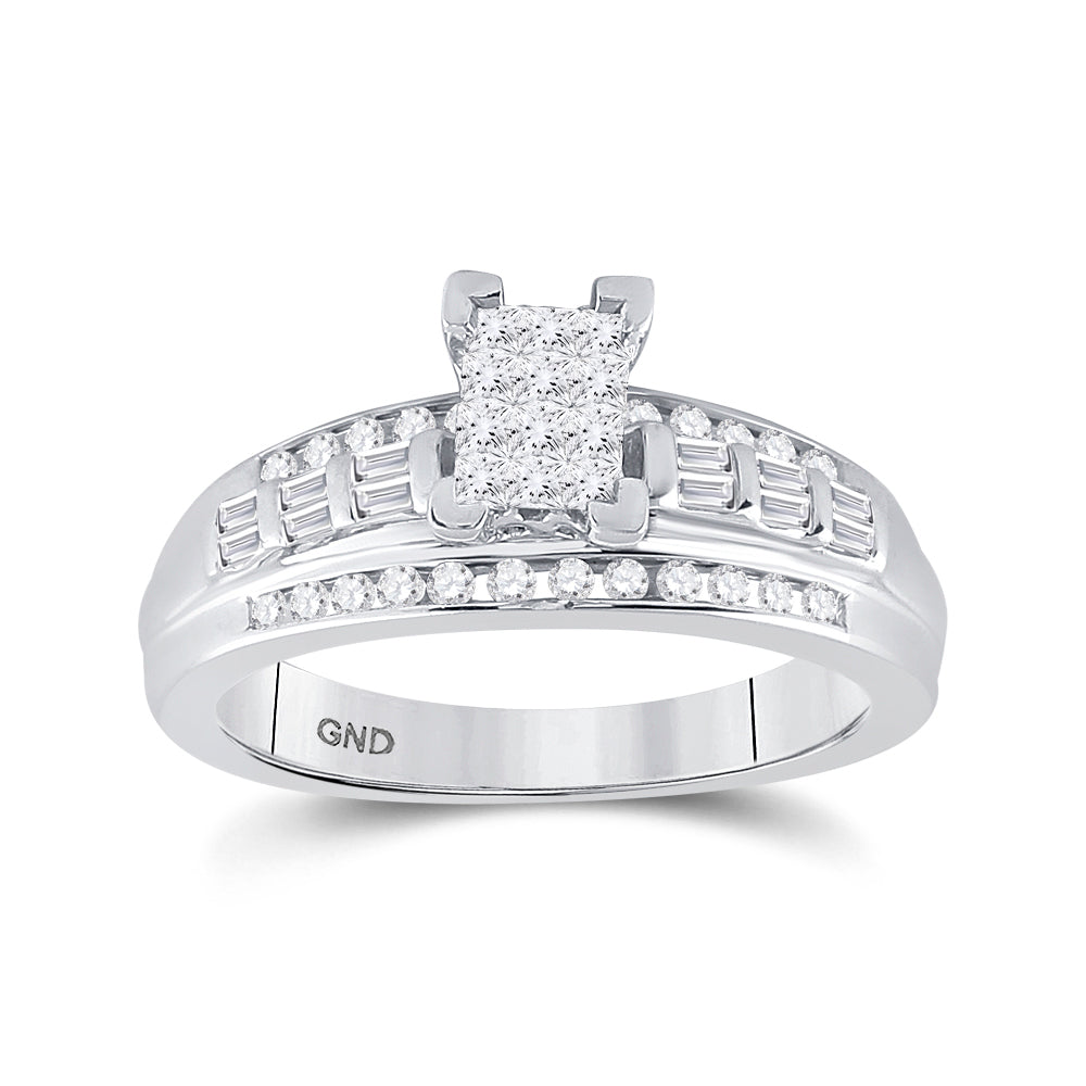 Sterling Silver Princess Diamond Cluster Bridal Wedding Engagement Ring 1/2 Cttw, Womens Size: 5-10